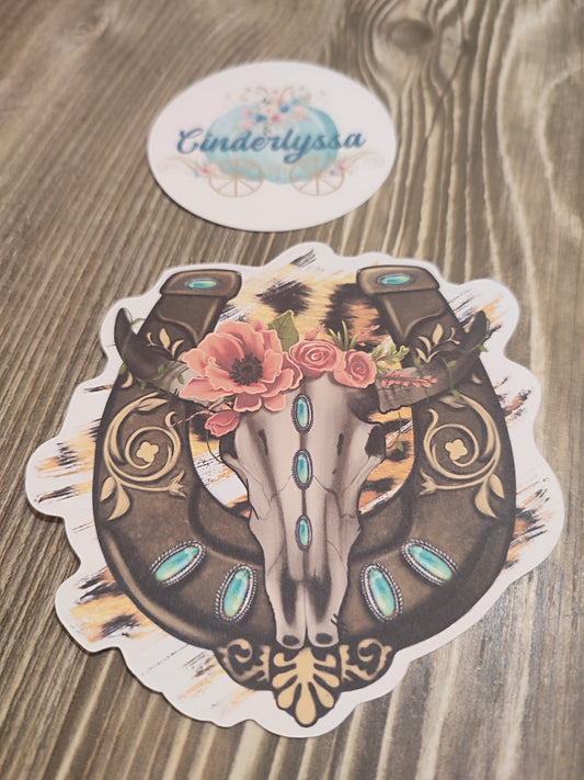 Horseshoe: Bull Skull with Flowers and Gemstones Cardstock Silicone Mold, Aroma Bead Molds, Premium Cardstock Images