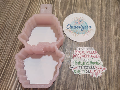 VENT CLIP: Sleighin' or Slayin' Movies Two Cavity Small Vent Clip Size Cardstock Silicone Mold, Aroma Bead Molds, Premium Cardstock Images