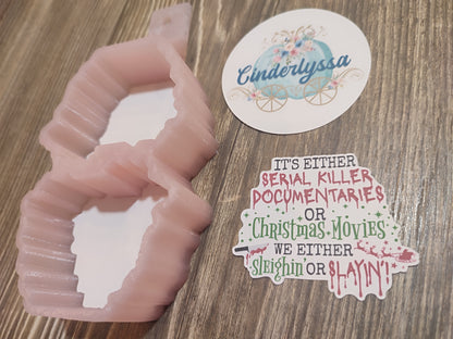 VENT CLIP: Sleighin' or Slayin' Movies Two Cavity Small Vent Clip Size Cardstock Silicone Mold, Aroma Bead Molds, Premium Cardstock Images