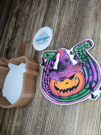 Halloween Horseshoe with Witch Pumpkin and Bats Cardstock Silicone Mold, Aroma Bead Molds, Premium Cardstock Images