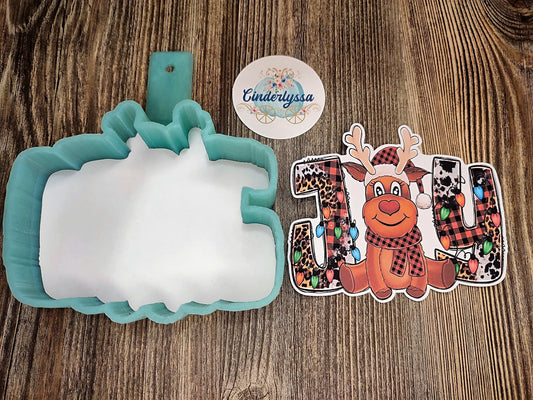 Christmas Western Reindeer with Lights and Buffalo Plaid Hat Cardstock Silicone Mold, Aroma Bead Molds