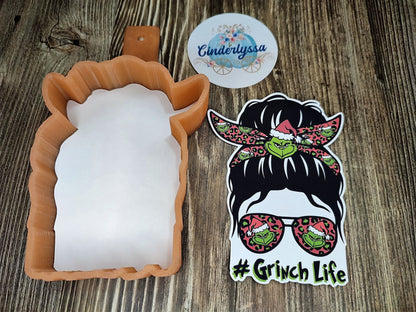 Grinch Life: Messy Bun Girl, Betty Lou, Whoville, Christmas Cardstock Silicone Mold, Aroma Bead Molds, , Premium Cardstock Images