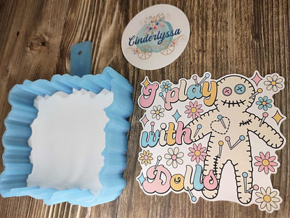 Voodoo Doll: I Play with Dolls, Pin Cushion, Curse Halloween Cardstock Silicone Mold, Aroma Bead Molds, Premium Cardstock Images