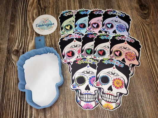 Frida Sugar Skull With Multiple Insert Color Options Silicone Mold, Aroma Bead Molds, Car Freshener Mold, Halloween, Day of the Dead