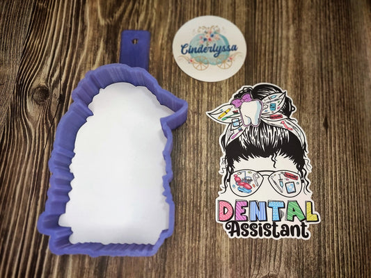 Messy Bun Girl/Glasses: Dental Assistant Silicone Mold, Aroma Bead Molds, Car Freshie Mold, Premium Cardstock Images