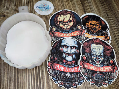 Horror Movies Style 2: Chucky, Leatherface, Billy from Saw, Pennywise Clown IT Silicone Mold, Aroma Bead Molds, Car Freshener Mold