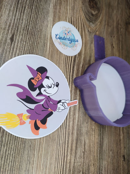 Halloween Minnie Witch Flying on Broom Cardstock Silicone Mold, Aroma Bead Molds, Premium Cardstock Images