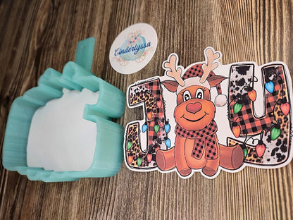 Christmas Western Reindeer with Lights and Buffalo Plaid Hat Cardstock Silicone Mold, Aroma Bead Molds