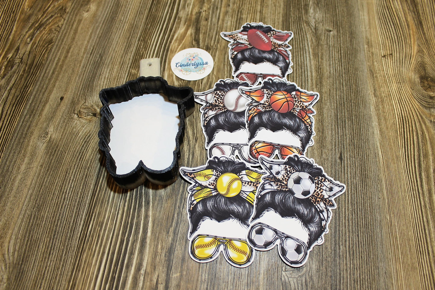 Sports Girl Messy Bun: Football, Baseball, Basketball, Softball, Soccer Silicone Mold, Aroma Bead, Car Fresh Mold, Premium Cardstock Images