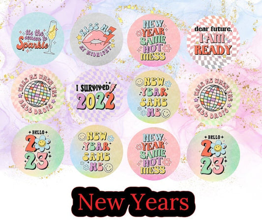 3 inch Round New Years Cardstock Only for freshies -NO MOLD: Silicone Mold, for Aroma Bead Molds, Car Freshener, Premium Cardstock Images