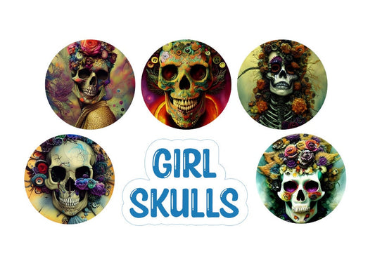 3 inch Round Girl Skulls Cardstock Only for freshies -NO MOLD for Aroma Bead Molds, Car Freshener, Premium Cardstock Images