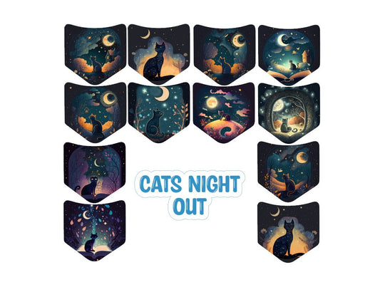 Jean Pocket: Cats Night Out Image Inserts for Silicone Mold, Aroma Bead Molds, Car Freshener Mold