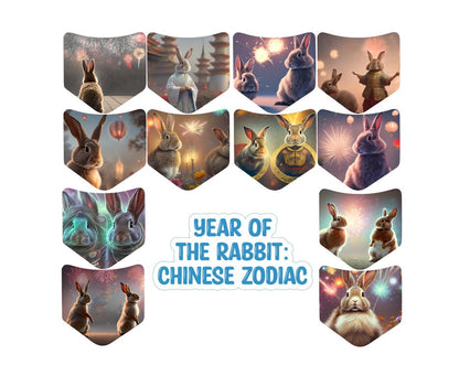 Jean Pocket: Year of the Rabbit - Chinese Zodiac Image Inserts for Silicone Mold, Aroma Bead Molds, Car Freshener Mold