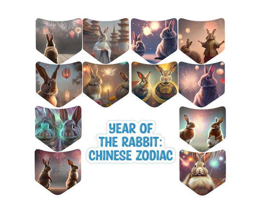 Jean Pocket: Year of the Rabbit - Chinese Zodiac Image Inserts for Silicone Mold, Aroma Bead Molds, Car Freshener Mold