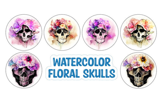 3 inch Round Watercolor Floral Skulls Cardstock Only for freshies -NO MOLD for Aroma Bead Molds, Car Freshener, Premium Cardstock Images