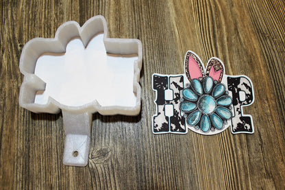 Hop: Bunny With Cowhide and Turquoise Silicone Mold, Aroma Bead Molds, Car Freshener Mold, Premium Cardstock Images
