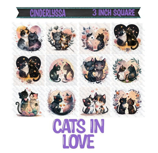 3 inch Square: Cats in Love Theme Cardstock/Picture With Beveled Edge Silicone Mold, Aroma Bead Molds, Car Freshener Mold