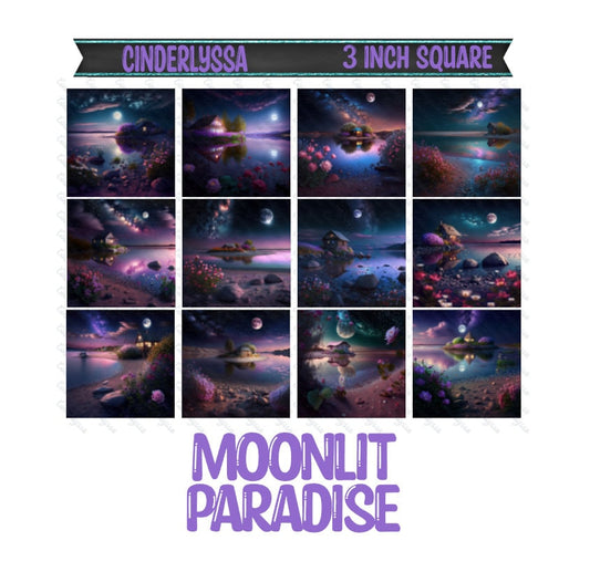 3 inch Square: Moonlit Paradise Theme Cardstock/Picture With Beveled Edge Silicone Mold, Aroma Bead Molds, Car Freshener Mold