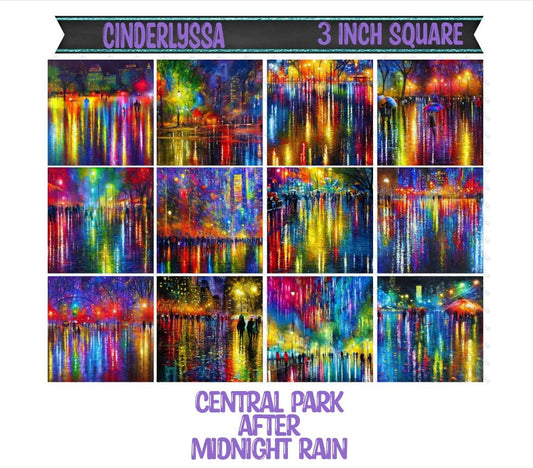 3 inch Square: Central Park After Night Rain Theme Cardstock/Picture With Beveled Edge Silicone Mold, Aroma Bead Molds, Car Freshener Mold