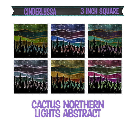 3 inch Square: Cactus Northern Lights Abstract Theme Cardstock/Picture With Beveled Edge Silicone Mold, Aroma Bead Molds, Car Freshener Mold