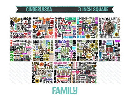 3 inch Square: Family with Names Theme Cardstock/Picture With Beveled Edge Silicone Mold, Aroma Bead Molds, Car Freshener Mold