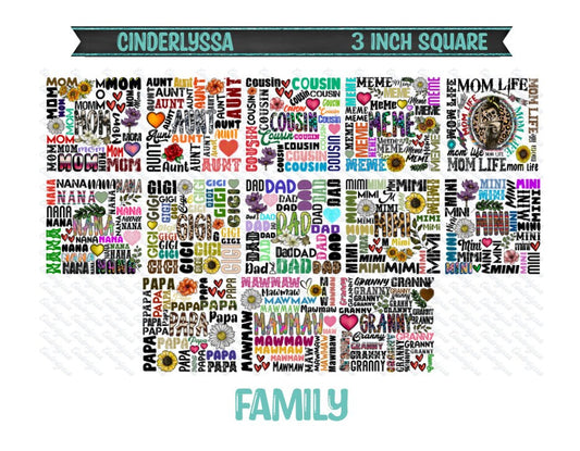 3 inch Square: Family with Names Theme Cardstock/Picture With Beveled Edge Silicone Mold, Aroma Bead Molds, Car Freshener Mold