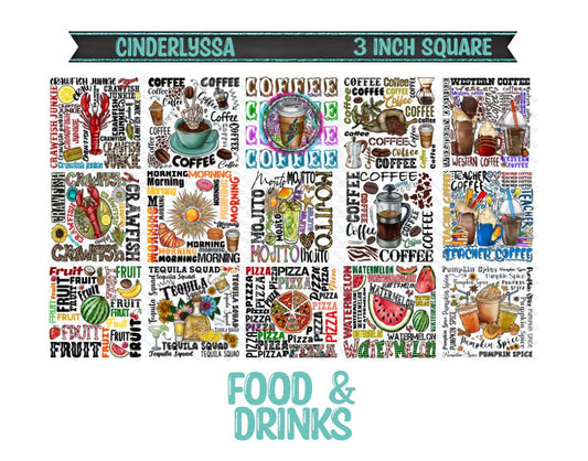 3 inch Square: Food & Drinks Theme Cardstock/Picture With Beveled Edge Silicone Mold, Aroma Bead Molds, Car Freshener Mold