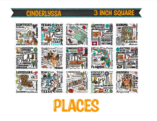 3 inch Square: Places/States Theme Cardstock/Picture With Beveled Edge Silicone Mold, Aroma Bead Molds, Car Freshener Mold