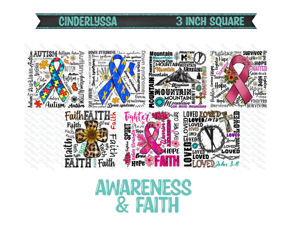 3 inch Square: Awareness & Faith Theme Cardstock/Picture With Beveled Edge Silicone Mold, Aroma Bead Molds, Car Freshener Mold