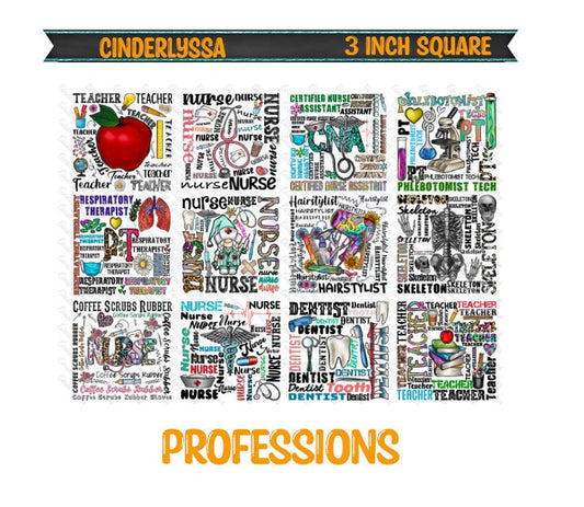 3 inch Square: Professions Theme Cardstock/Picture With Beveled Edge Silicone Mold, Aroma Bead Molds, Car Freshener Mold