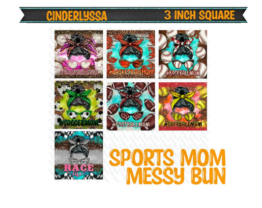 3 inch Square: Sports Mom Messy Bun Theme Cardstock/Picture With Beveled Edge Silicone Mold, Aroma Bead Molds, Car Freshener Mold