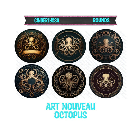 3 inch Round Art Nouveau Octopus Cardstock Only for freshies -NO MOLD: for Aroma Bead Molds, Car Freshener, Premium Cardstock Image