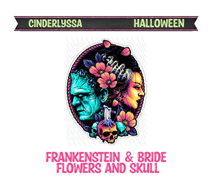 Frankenstein & Bride - Flowers with Skull Silicone Mold, Aroma Bead Molds, Car Freshener Mold, Premium Cardstock