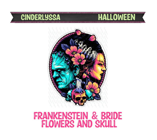 Frankenstein & Bride - Flowers with Skull Silicone Mold, Aroma Bead Molds, Car Freshener Mold, Premium Cardstock