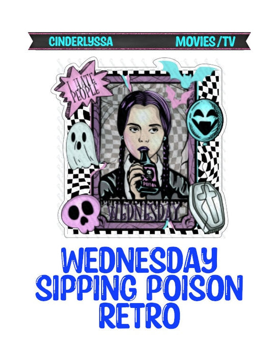 Wed - Sipping Poison Retro: Goth Girl with Ghost, Bat & Coffin Silicone Mold, Aroma Bead Molds, Car Freshener Mold, Premium Cardstock Images
