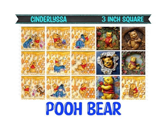 3 inch Square: Pooh Bear Inspired Theme Cardstock/Picture With Beveled Edge Silicone Mold, Aroma Bead Molds, Car Freshener Mold