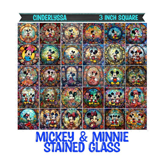 3 inch Square: Mickey & Minnie Stained Glass Theme Cardstock/Picture With Beveled Edge Silicone Mold, Aroma Bead Molds,Car Freshener Mold