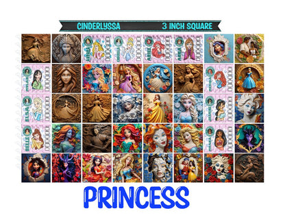 3 inch Square: Princess - Inspired Theme Cardstock/Picture With Beveled Edge Silicone Mold, Aroma Bead Molds, Car Freshener Mold