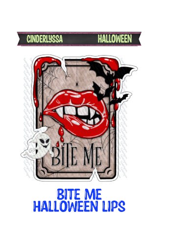 Bite Me Halloween Lips Card with Ghosts and Bats Silicone Mold, Aroma Bead Molds, Car Freshener Mold, Premium Cardstock Images