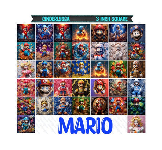 3 inch Square: Mario - Game & Movie Inspired Theme Cardstock/Picture With Beveled Edge Silicone Mold, Aroma Bead Molds, Car Freshener Mold