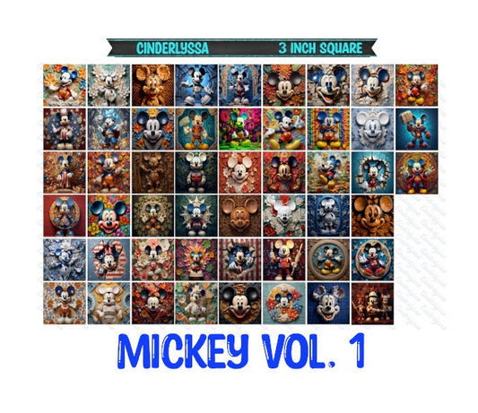 3 inch Square: Mickey Vol. 1 - Inspired Theme Cardstock/Picture With Beveled Edge Silicone Mold, Aroma Bead Molds, Car Freshener Mold