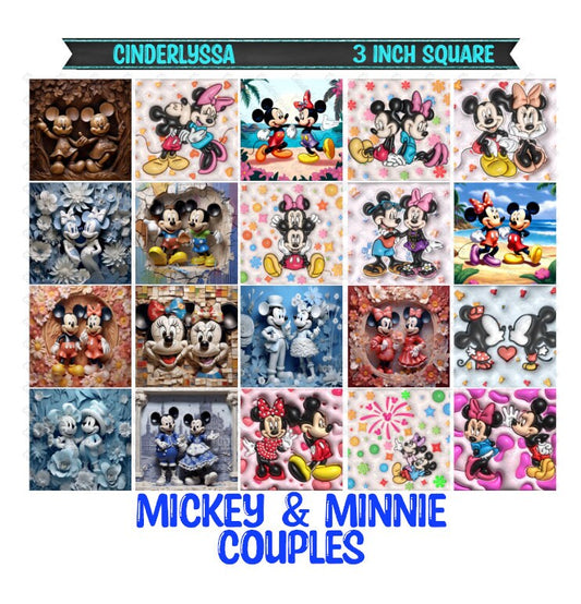 3 inch Square: Mickey & Minnie Couples-Inspired Theme Cardstock/Picture With Beveled Edge Silicone Mold, Aroma Bead Molds,Car Freshener Mold