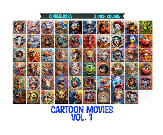 3 inch Square: Cartoon Movie Vol. 1 Inspired Theme Cardstock/Picture With Beveled Edge Silicone Mold, Aroma Bead Molds, Car Freshener Mold