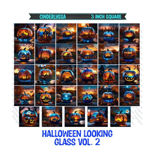 3 inch Square: Halloween Looking Glass Vol. 2 Theme Cardstock/Picture With Beveled Edge Silicone Mold, Aroma Bead Molds, Car Freshener Mold