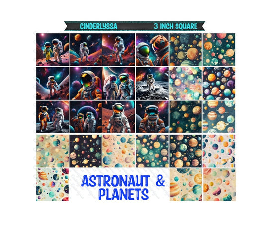 3 inch Square: Astronaut & Planets Theme Cardstock/Picture With Beveled Edge Silicone Mold, Aroma Bead Molds, Car Freshener Mold