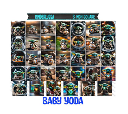3 inch Square: Baby Yoda Theme Cardstock/Picture With Beveled Edge Silicone Mold, Aroma Bead Molds, Car Freshener Mold