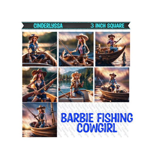 3 inch Square: Barbie Fishing Cowgirl Theme Cardstock/Picture With Beveled Edge Silicone Mold, Aroma Bead Molds, Car Freshener Mold