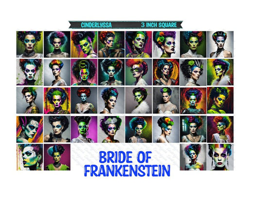 3 inch Square: Bride of Frankenstein Inspired Theme Cardstock/Picture With Beveled Edge Silicone Mold, Aroma Bead Molds,Car Freshener Mold