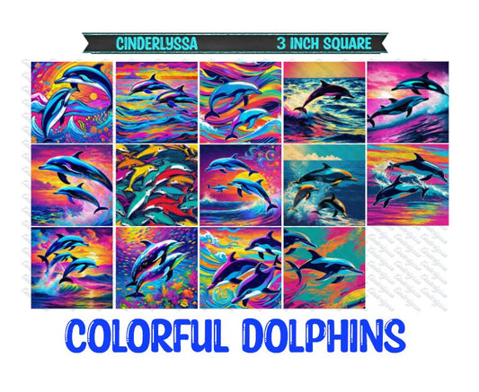 3 inch Square: Colorful Dolphins Theme Cardstock/Picture With Beveled Edge Silicone Mold, Aroma Bead Molds, Car Freshener Mold