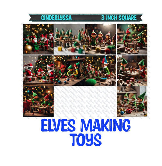 3 inch Square: Elves Making Toys - Christmas Theme Cardstock/Picture With Beveled Edge Silicone Mold, Aroma Bead Molds, Car Freshener Mold
